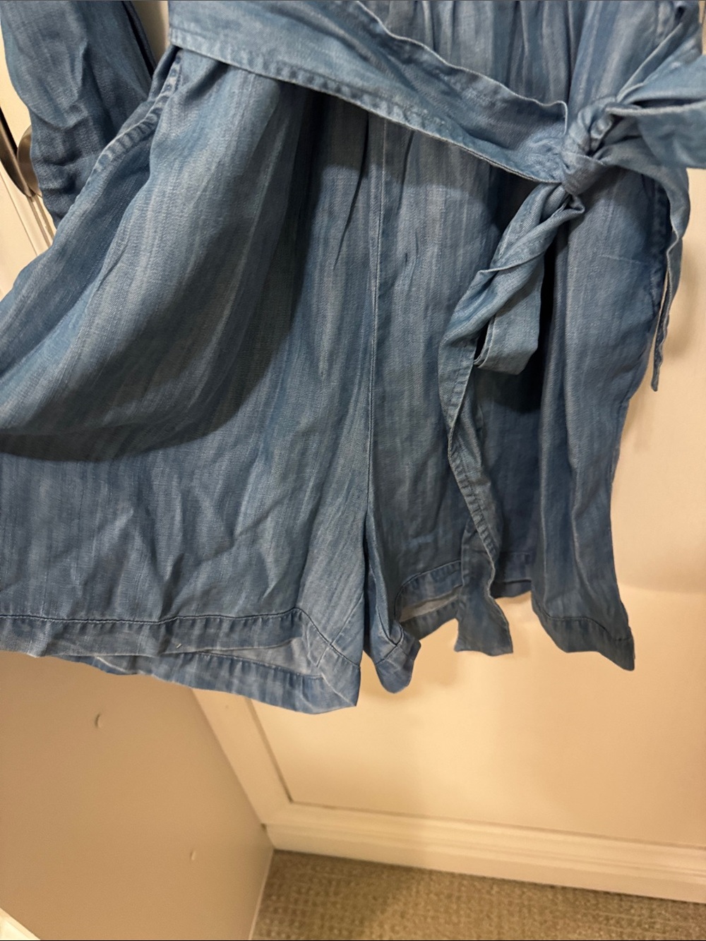 NWT crown & ivy Denim-Look Long Sleeve Shirt Romper in Blue - Picture 5 of 7